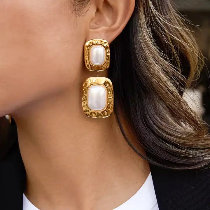 Pearl Rectangle Earrings