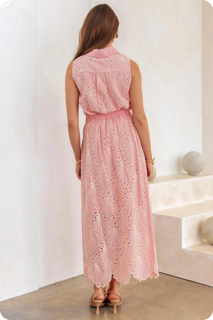 Blushing Belle Eyelet Midi Dress