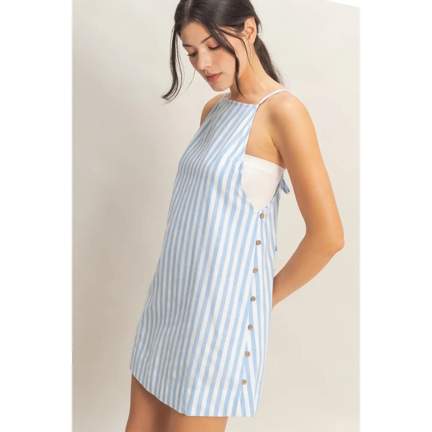 Seaside Striped Mini Dress Blue