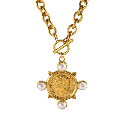 France Pearl Coin Toggle Necklace