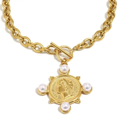 France Pearl Coin Toggle Necklace