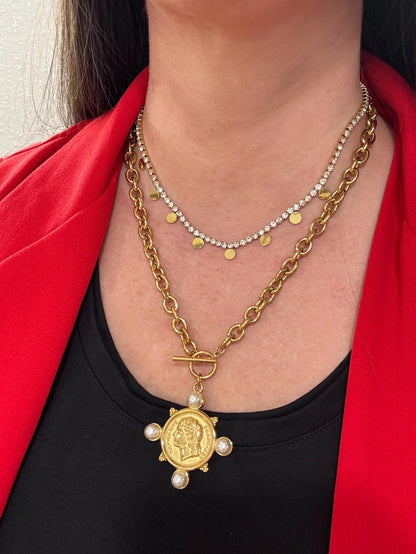 France Pearl Coin Toggle Necklace