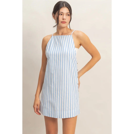 Seaside Striped Mini Dress Blue